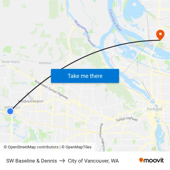 SW Baseline & Dennis to City of Vancouver, WA map