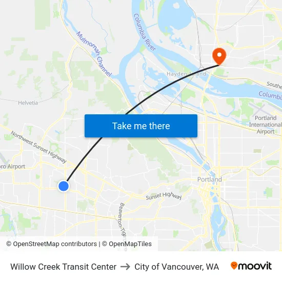 Willow Creek Transit Center to City of Vancouver, WA map