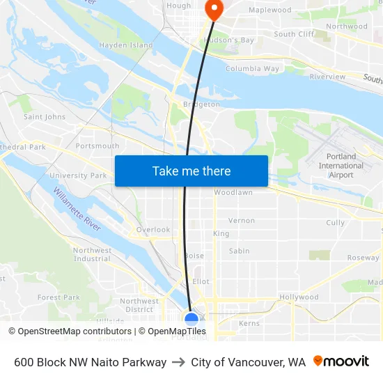 600 Block NW Naito Parkway to City of Vancouver, WA map