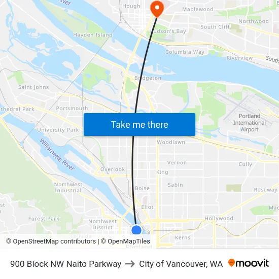 900 Block NW Naito Parkway to City of Vancouver, WA map
