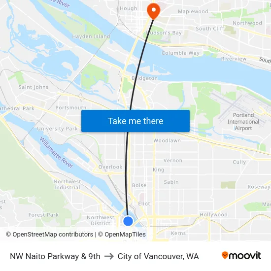 NW Naito Parkway & 9th to City of Vancouver, WA map