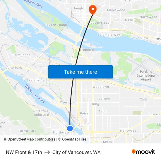 NW Front & 17th to City of Vancouver, WA map