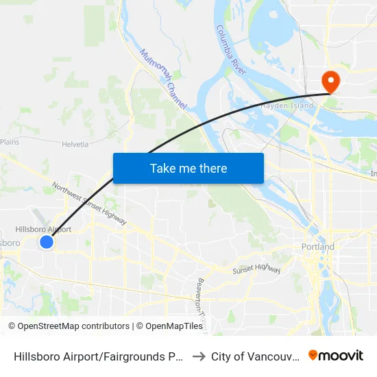 Hillsboro Airport/Fairgrounds Park & Ride to City of Vancouver, WA map