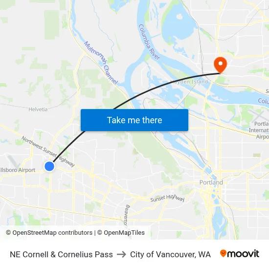NE Cornell & Cornelius Pass to City of Vancouver, WA map