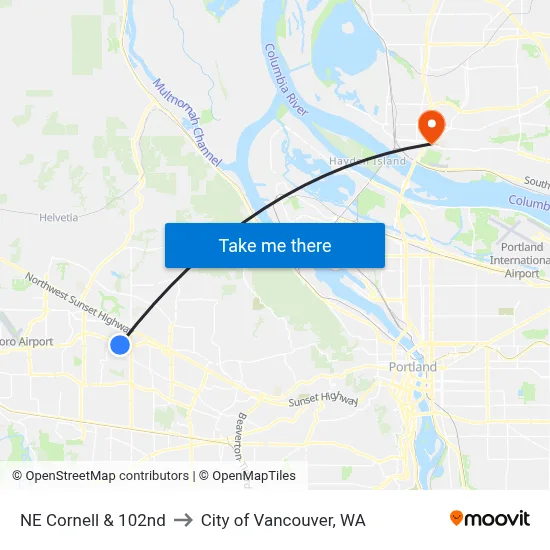 NE Cornell & 102nd to City of Vancouver, WA map