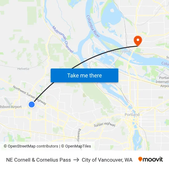 NE Cornell & Cornelius Pass to City of Vancouver, WA map
