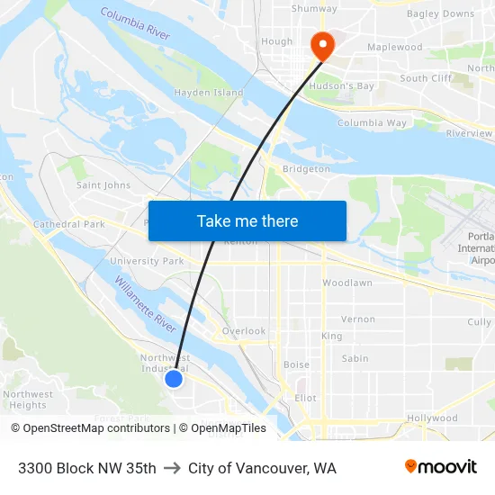 3300 Block NW 35th to City of Vancouver, WA map