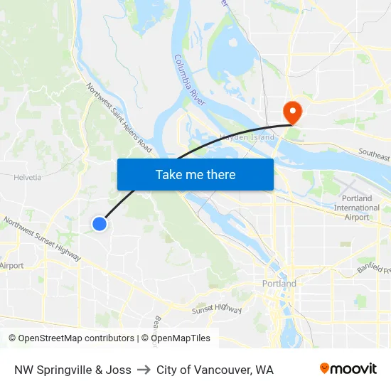 NW Springville & Joss to City of Vancouver, WA map