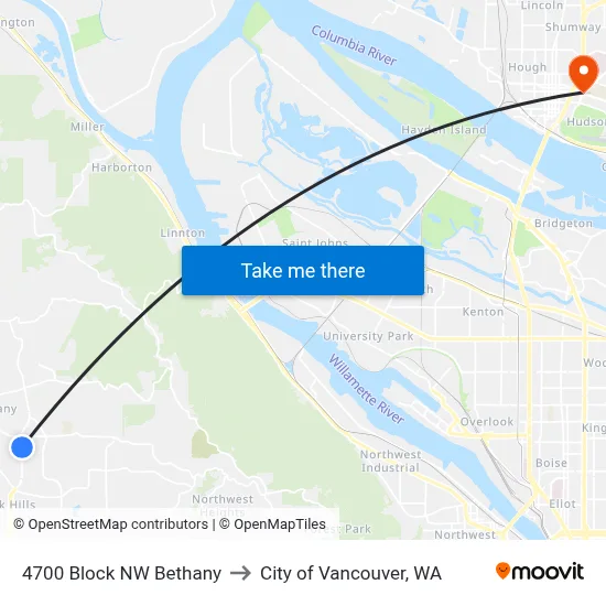 4700 Block NW Bethany to City of Vancouver, WA map