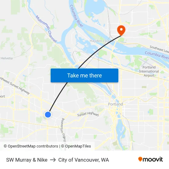 SW Murray & Nike to City of Vancouver, WA map