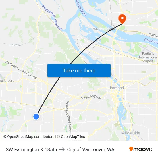 SW Farmington & 185th to City of Vancouver, WA map