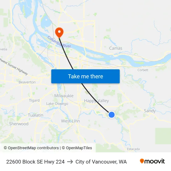 22600 Block SE Hwy 224 to City of Vancouver, WA map