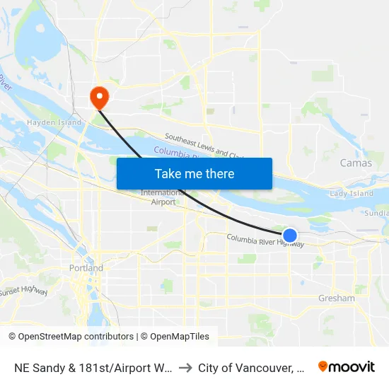 NE Sandy & 181st/Airport Way to City of Vancouver, WA map