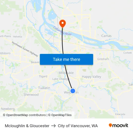 Mcloughlin & Gloucester to City of Vancouver, WA map