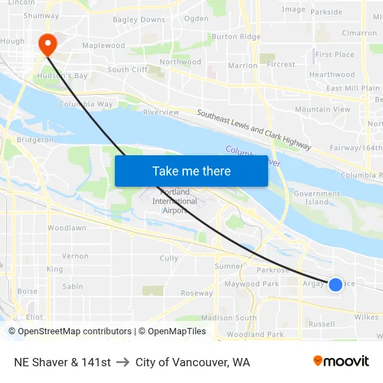 NE Shaver & 141st to City of Vancouver, WA map