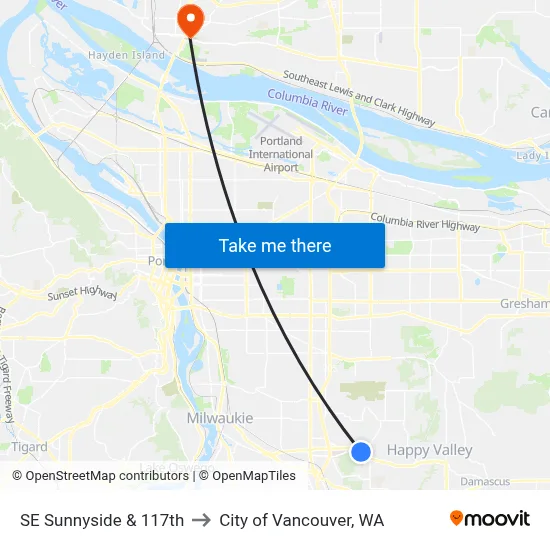 SE Sunnyside & 117th to City of Vancouver, WA map