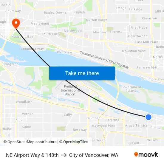 NE Airport Way & 148th to City of Vancouver, WA map