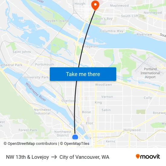 NW 13th & Lovejoy to City of Vancouver, WA map