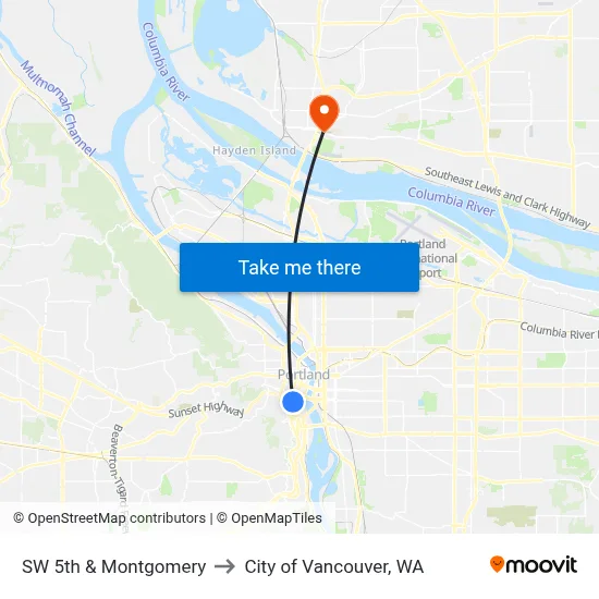 SW 5th & Montgomery to City of Vancouver, WA map