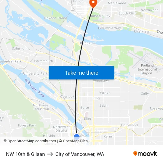 NW 10th & Glisan to City of Vancouver, WA map