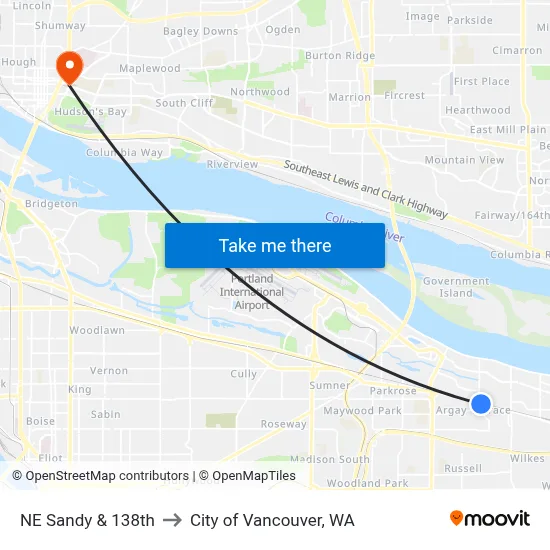 NE Sandy & 138th to City of Vancouver, WA map