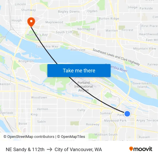 NE Sandy & 112th to City of Vancouver, WA map