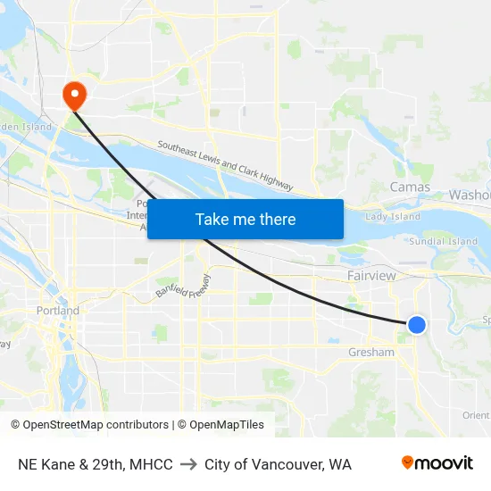 NE Kane & 29th, MHCC to City of Vancouver, WA map