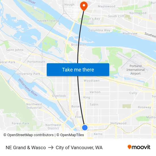 NE Grand & Wasco to City of Vancouver, WA map