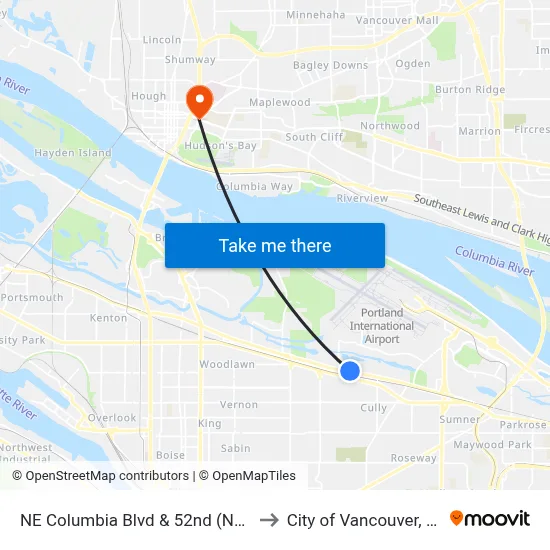 NE Columbia Blvd & 52nd (Naya) to City of Vancouver, WA map