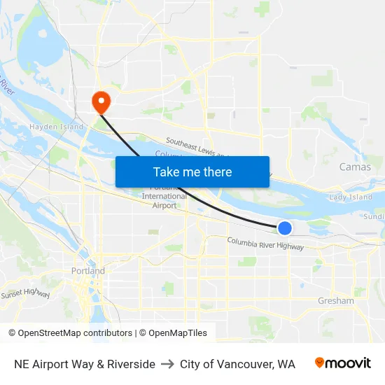 NE Airport Way & Riverside to City of Vancouver, WA map