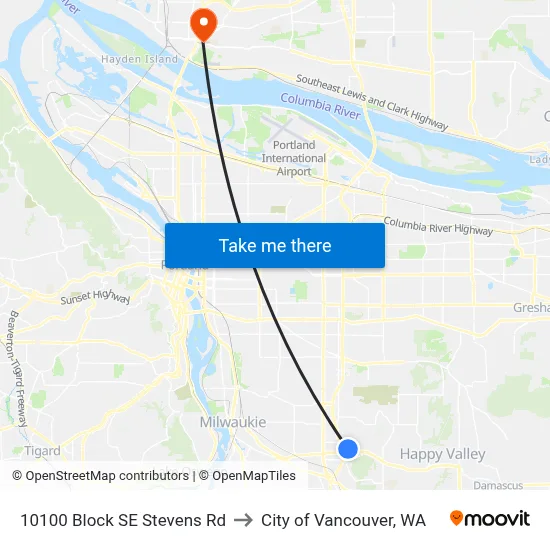 10100 Block SE Stevens Rd to City of Vancouver, WA map