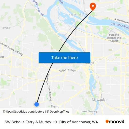 SW Scholls Ferry & Murray to City of Vancouver, WA map