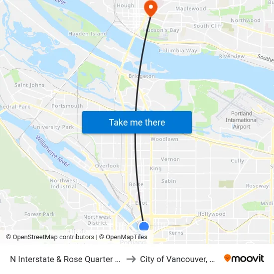 N Interstate & Rose Quarter TC to City of Vancouver, WA map