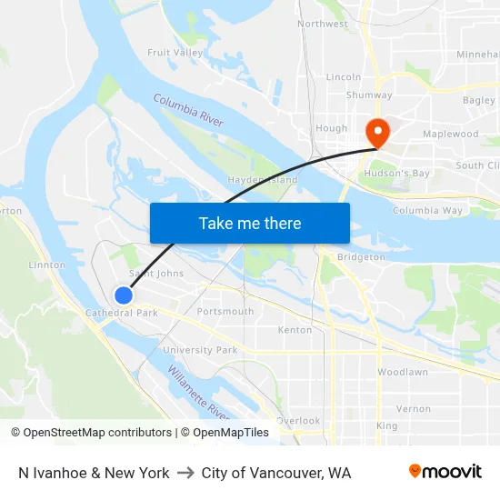 N Ivanhoe & New York to City of Vancouver, WA map
