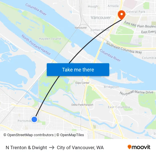N Trenton & Dwight to City of Vancouver, WA map