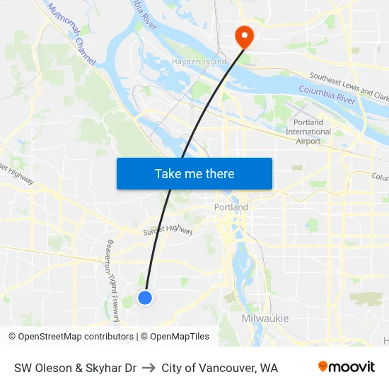 SW Oleson & Skyhar Dr to City of Vancouver, WA map