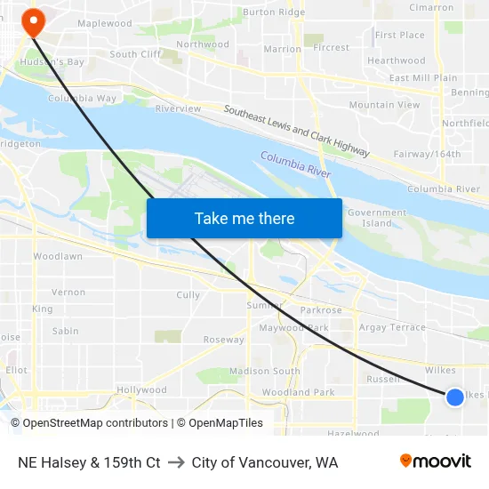 NE Halsey & 159th Ct to City of Vancouver, WA map