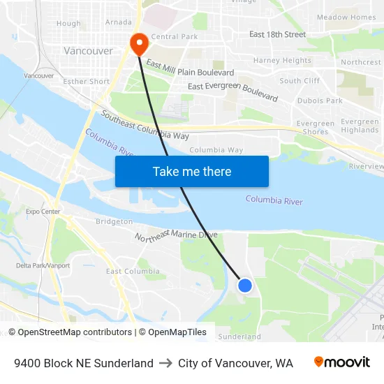 9400 Block NE Sunderland to City of Vancouver, WA map