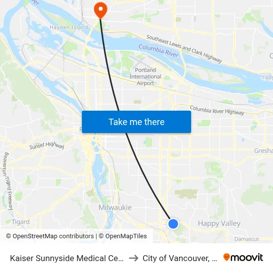 Kaiser Sunnyside Medical Center to City of Vancouver, WA map