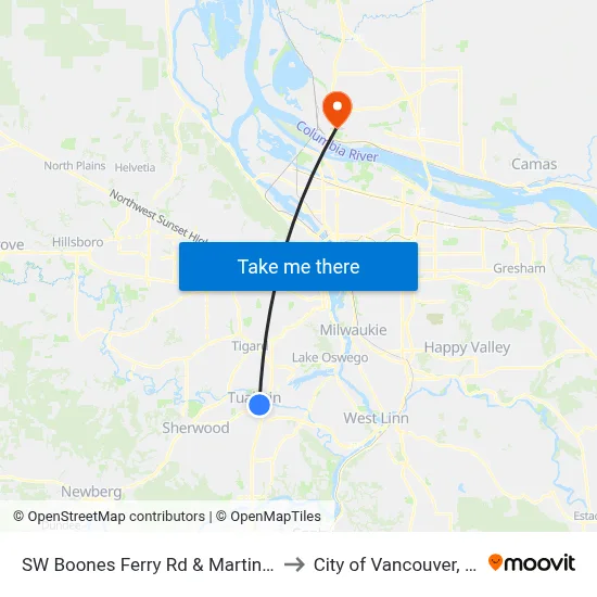 SW Boones Ferry Rd & Martinazzi to City of Vancouver, WA map