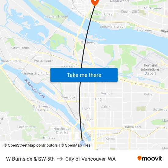W Burnside & SW 5th to City of Vancouver, WA map