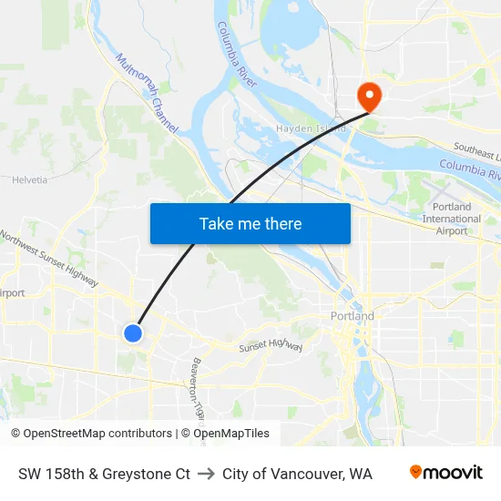 SW 158th & Greystone Ct to City of Vancouver, WA map