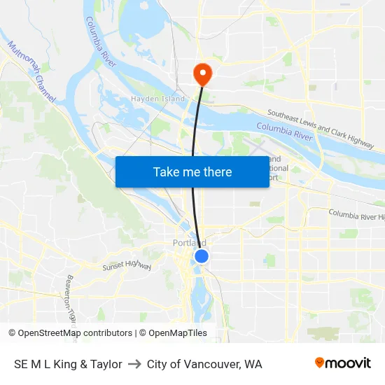 SE M L King & Taylor to City of Vancouver, WA map