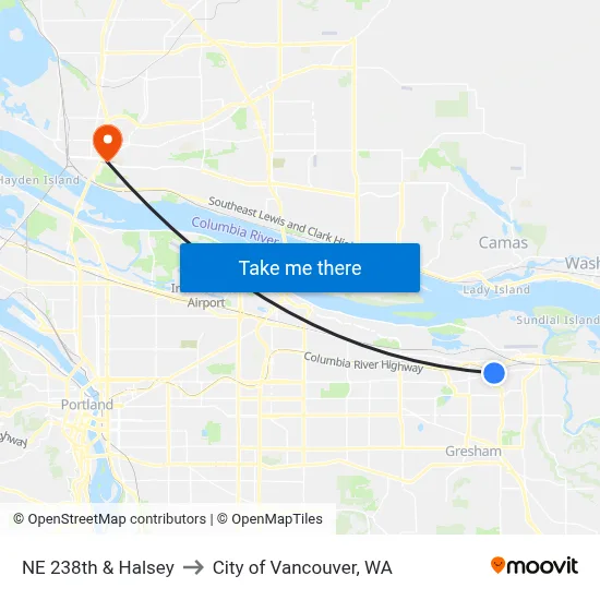 NE 238th & Halsey to City of Vancouver, WA map