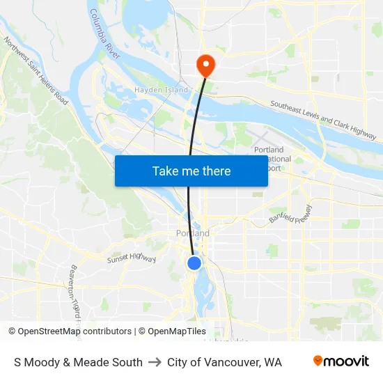 S Moody & Meade South to City of Vancouver, WA map