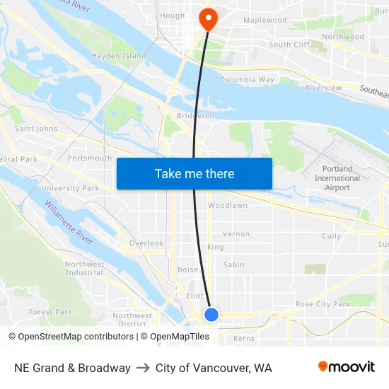 NE Grand & Broadway to City of Vancouver, WA map