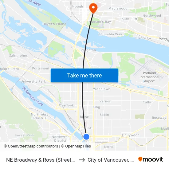 NE Broadway & Ross (Streetcar) to City of Vancouver, WA map