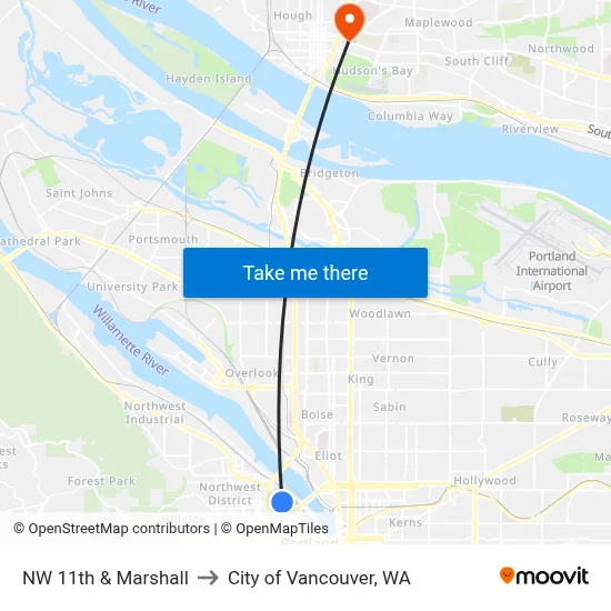 NW 11th & Marshall to City of Vancouver, WA map