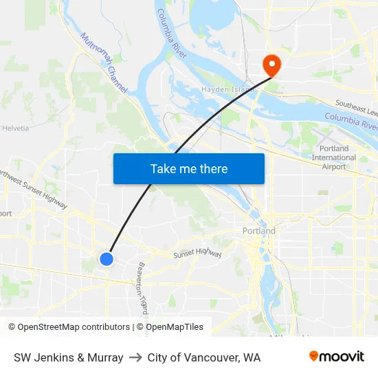 SW Jenkins & Murray to City of Vancouver, WA map