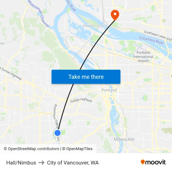 Hall/Nimbus to City of Vancouver, WA map
